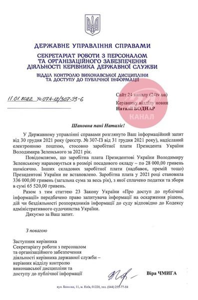 Скільки заробив президент у 2021 році